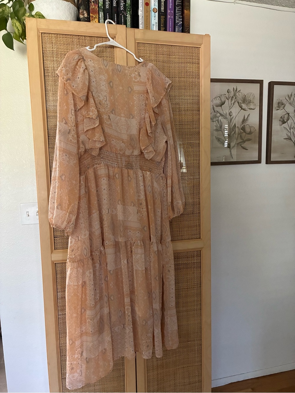 Hayden Peach Patterned Ruffle-Front Midi Dress - Picture 2 of 7